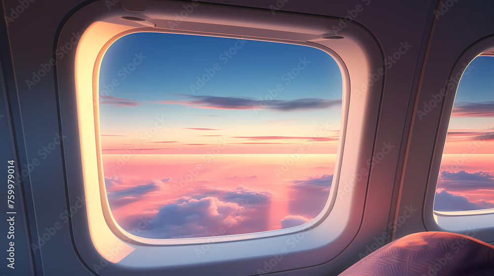 Admire the peaceful cloudscape through the airplane window