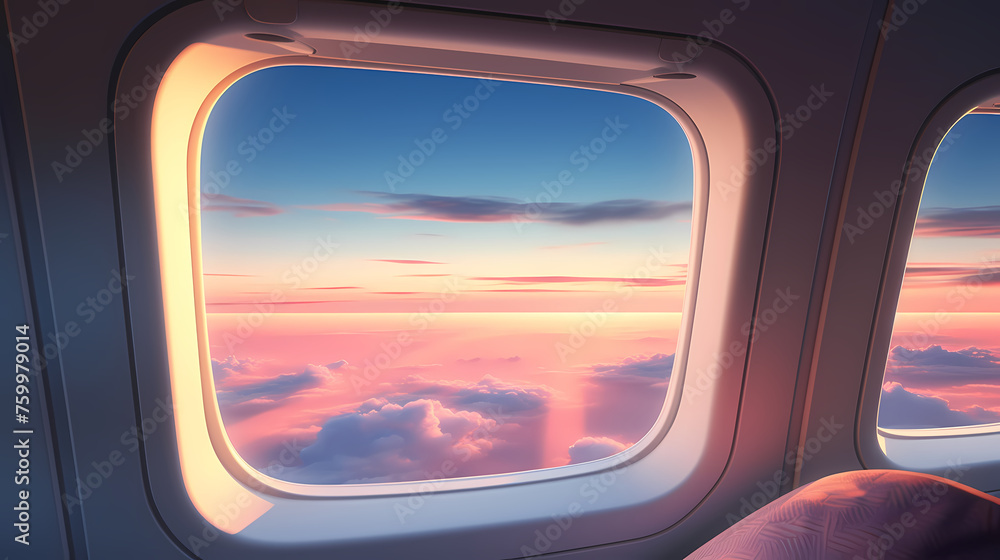 Admire the peaceful cloudscape through the airplane window Admire the peaceful cloudscape through the airplane window