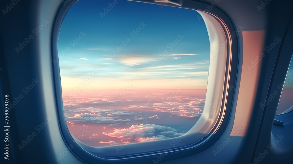 Fototapeta premium Admire the peaceful cloudscape through the airplane window