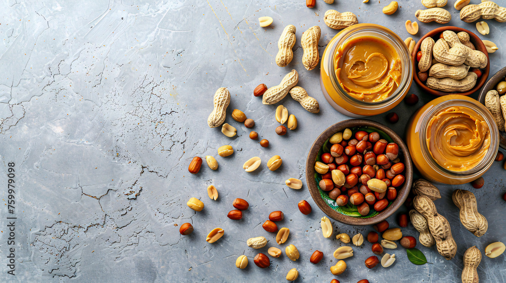 Nutty delight, homemade peanut butter on wooden backdrop Nutty delight, homemade peanut butter on wooden backdrop
