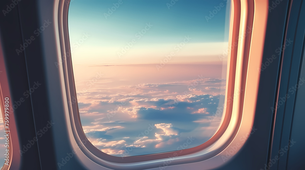 Admire the peaceful cloudscape through the airplane window Admire the peaceful cloudscape through the airplane window