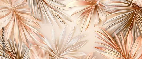 3d render, palm leaves hanging down wallpaper background with copy space in pastel tones. AI generated illustration photo