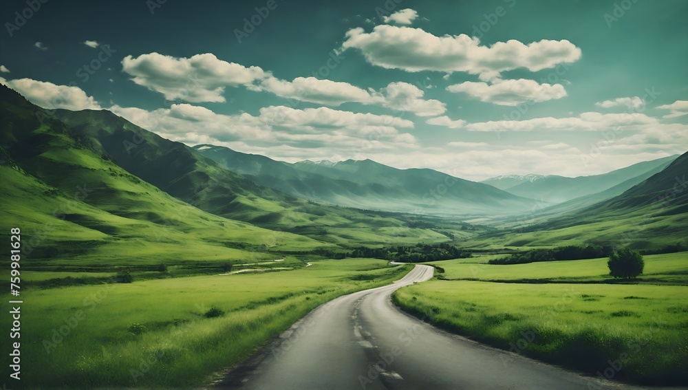 a broken road in the countryside with a mountain landscape.