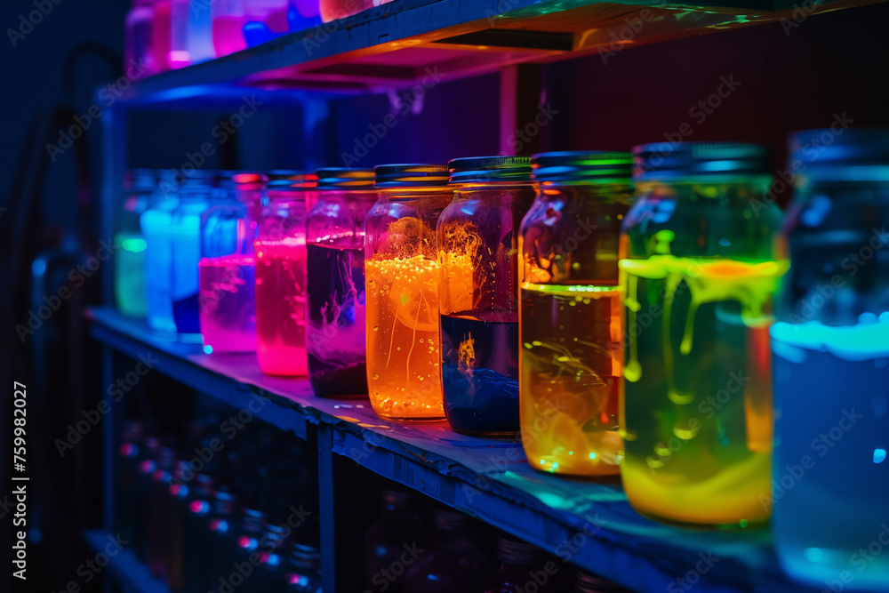 Vibrant vials and test tubes in bustling microbiological lab with research equipment Vibrant vials and test tubes in bustling microbiological lab with research equipment