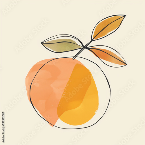 drawing of orange and citrus on a white background. Square frame.