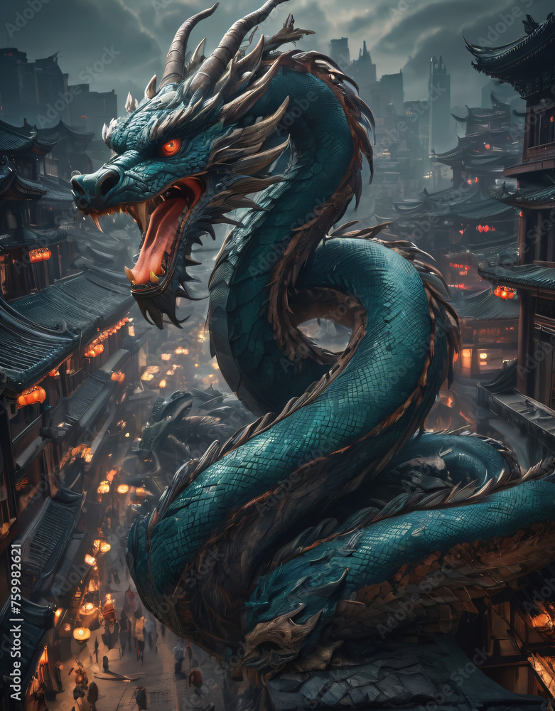 Artificial Intelligence, fantasy scene of the dragon, digital art style, illustration painting