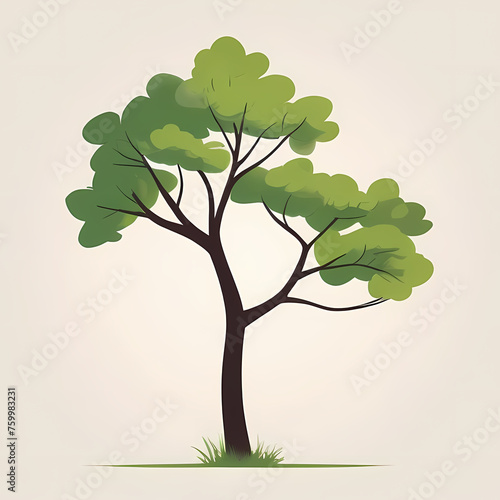 Minimalist clip art illustration of a green tree isolated on white background