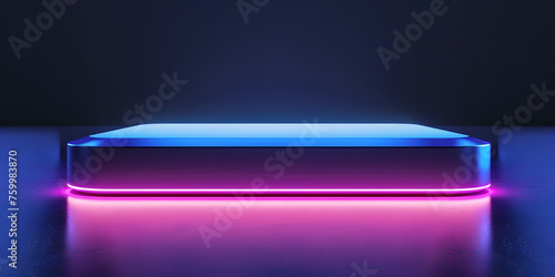 Sleek product display with a cool, gradient blue neon glow from below, giving a high-tech feel © Abstract Delusion