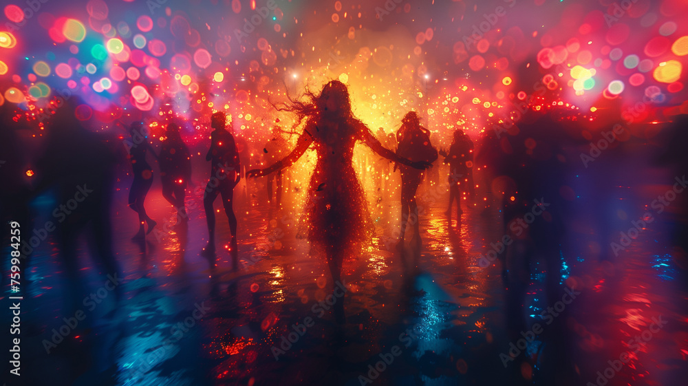 A woman is dancing in a crowd of people