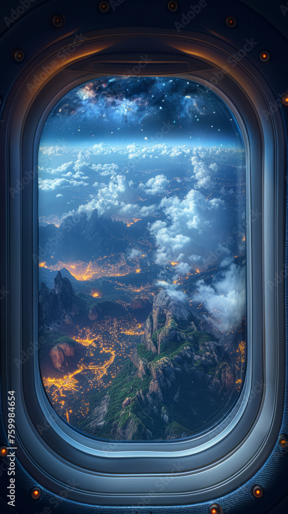 Naklejka premium Nighttime vista: mountains, clouds.generative ai