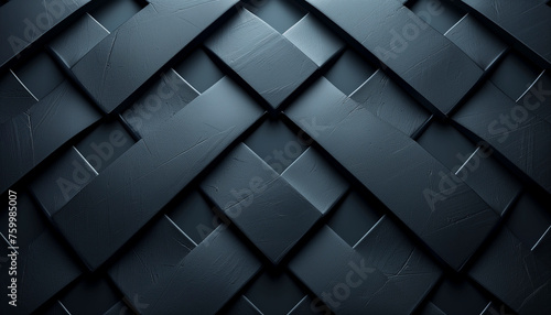dark minimalistic abstract concept with a tessellated pattern of thin, silver lines creating diamond shapes across a matte black surface. 