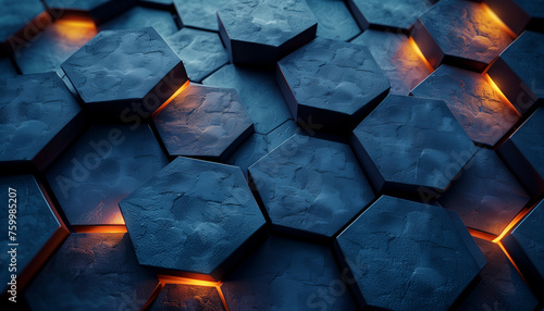 minimalistic abstract backdrop with a tessellation of hexagons, fading from cobalt to sky blue.  photo