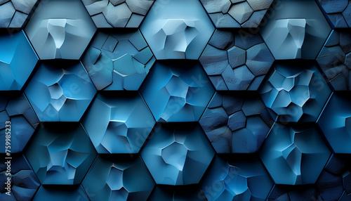 minimalistic abstract backdrop with a tessellation of hexagons, fading from cobalt to sky blue.  photo