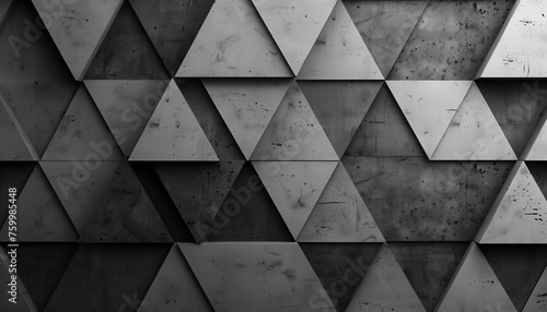 minimalistic abstract canvas with a series of equilateral triangles, arranged in alternating shades of grayscale to establish a rhythmical and balanced geometric flow.  photo