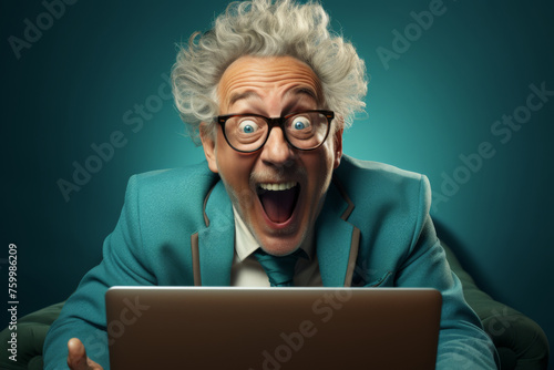 Excited Senior Man with Laptop