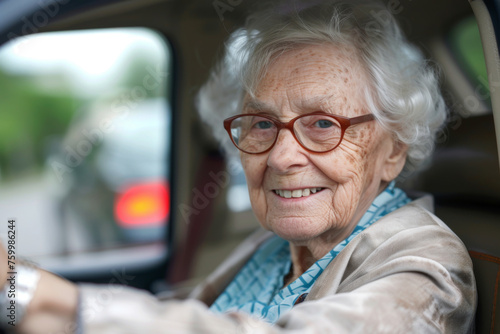 Elderly Woman Enjoying Independence While Driving Car