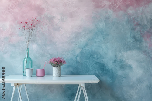 Serene Pastel Home Decor with Floral Touches on White Table