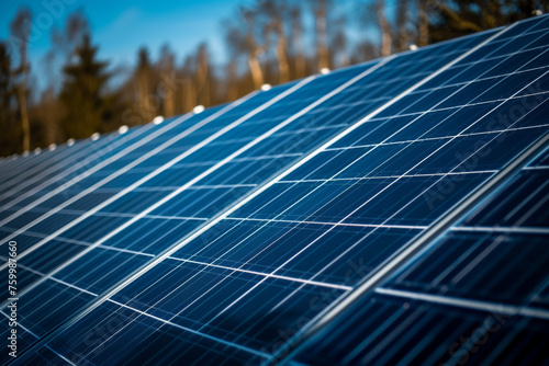 Efficient Solar Panel Array against Clear Blue Sky