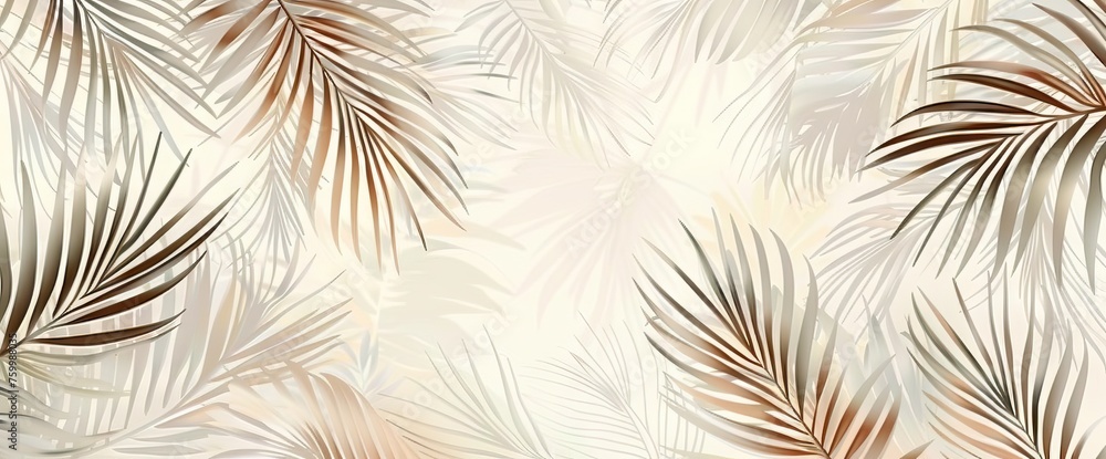 Naklejka premium Elegant background with palm leaves in light brown and gray tones. AI generated illustration