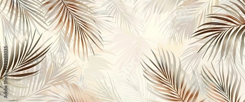 Elegant background with palm leaves in light brown and gray tones. AI generated illustration photo