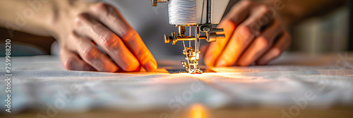 Tailor Working on Sewing Machine, Detailed Craftsmanship in Textile and Fashion Design photo