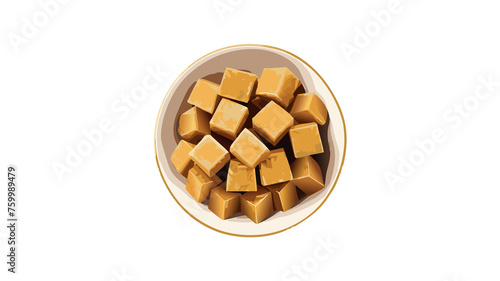 cubetti di zucchero di canna in una ciotola, illustrazione su sfondo trasparente photo