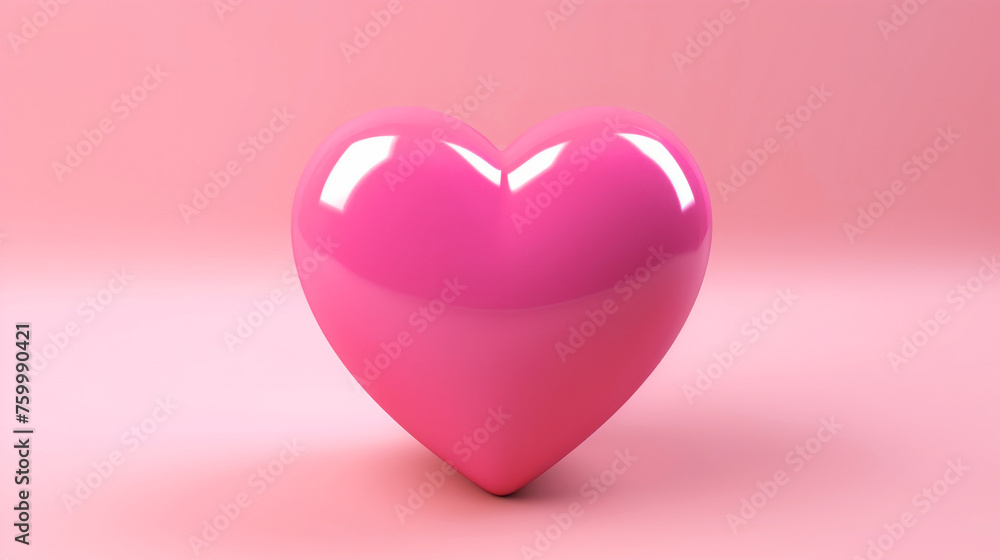 Bright pink heart on pink surface background
