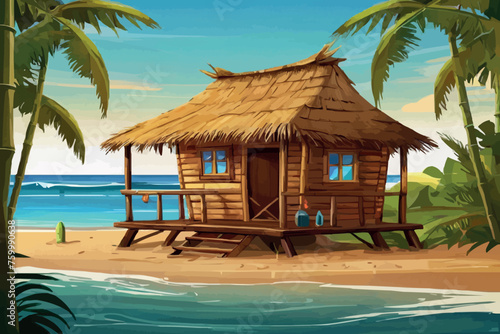 Illustration of a house on the beach