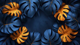 Blue and Gold Leaves on a Dark Blue Background