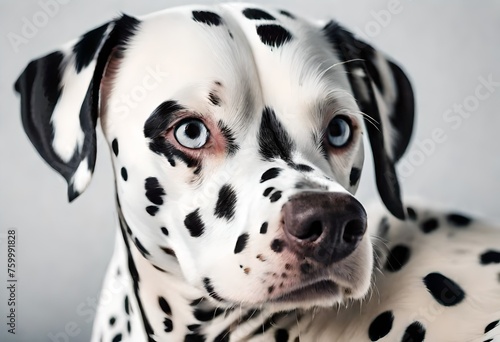 Close-up of a Dalmatian's distinctive black spots against its white fur, capturing the beauty and uniqueness of this beloved pet breed © Ghulam