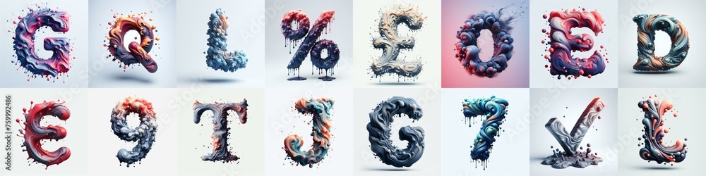 Liquid 3D Lettering Typeface. AI generated illustration - obrazy, fototapety, plakaty 