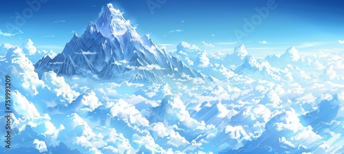 Snowy mountain peaks landscape with clouds, perfect for text overlay in scenic vista © Philipp
