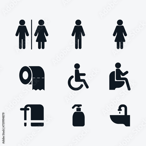 toilet icons on white background, restroom wc sign set