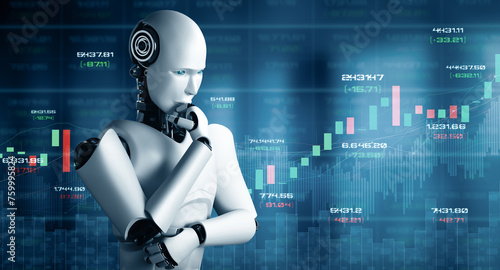 XAI 3d illustration Future financial technology controlled by AI robot using machine learning and artificial intelligence to analyze business data and give advice on investment and trading decision photo