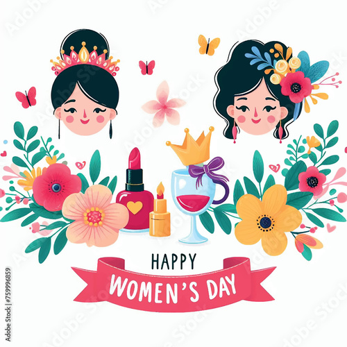  woman on the background of hearts. Women's day beautiful inscription. Vector postcard happy pregnancy