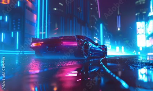 Futuristic neon sports car in motion © Daniela