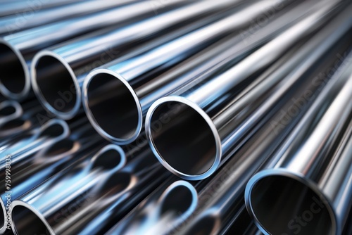 Series of stainless steel pipes lined up in a row, showcasing the backdrop of a metallurgical industry setting