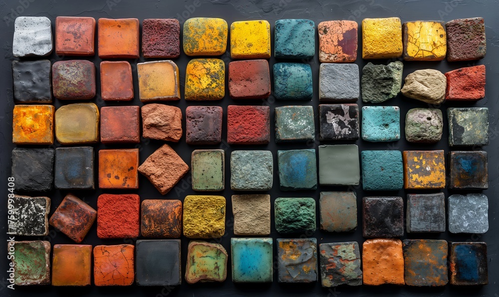 Fototapeta premium Abstract background texture made of colored stone tiles.
