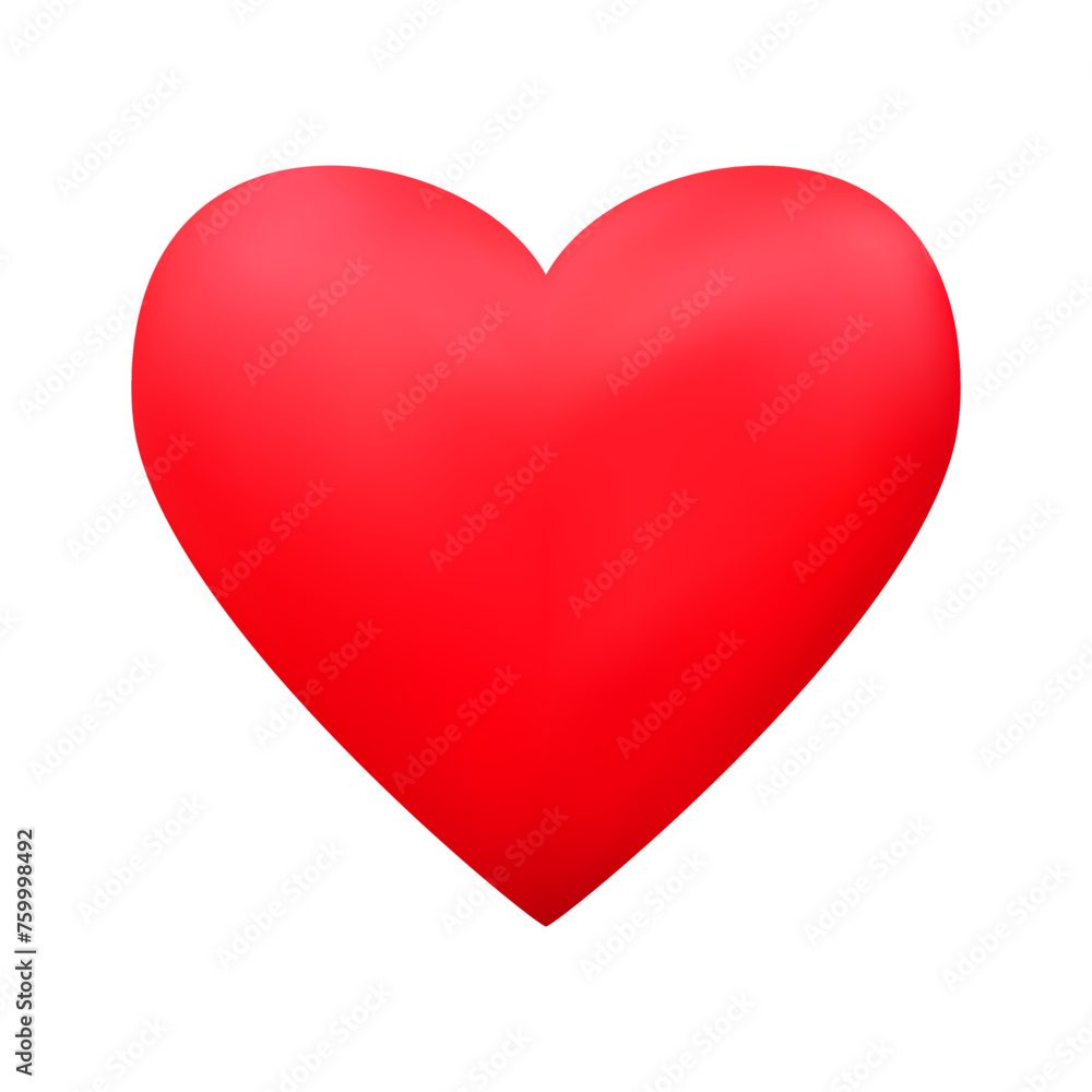 Red realistic heart icon on white background. 3d vector illustration. Red realistic heart icon on white background. 3d vector illustration.