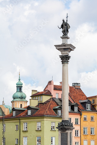 Old town and Sigismund's Column in Warsaw, Poland