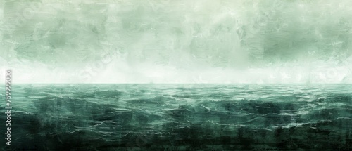  a painting of a large body of water in the middle of a large body of water with a sky in the background.