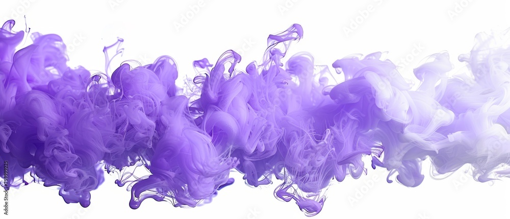  a group of purple and white dyes floating in the air in a stream of water on a white background.