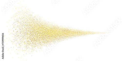 Splash of golden glitter, glittery stardust explosion, shimmering spray effect, festive holiday particles. Vector illustration.	