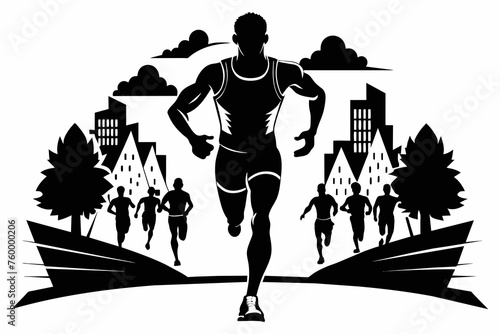 marathon runner silhouette, black and white, front view
