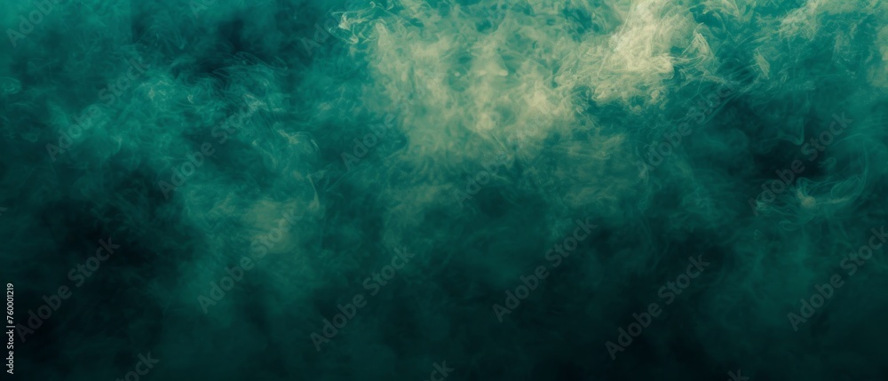  Dark backgrounds on either side of green smoke in foreground image.