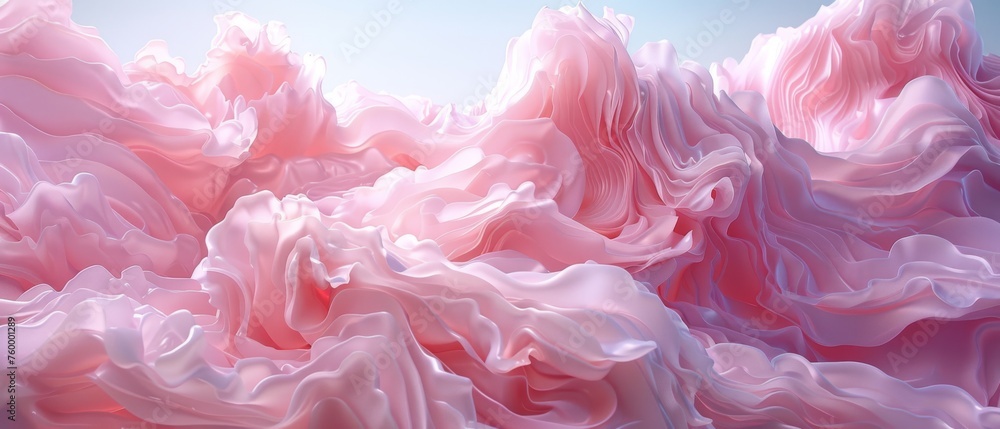 Digital art of pink-white swirls on light blue canvas, pink sky in the backdrop Digital art of pink-white swirls on light blue canvas, pink sky in the backdrop