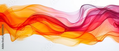  A bright, colorful wave of smoke appears against a stark white background with a subtle reflection below in the lower right corner.