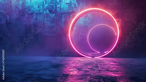 Ethereal Neon Purple Portals in a Dark Cave Corridor, Futuristic Neon Light Tunnel, Abstract Glowing Blue and Pink Corridor, Modern Space Design Concept