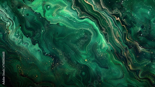 Abstract green paint with a hint of gold wallpaper. Detailed stroke of paint.