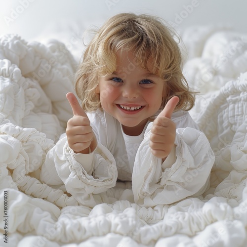 Happy small child with thum...